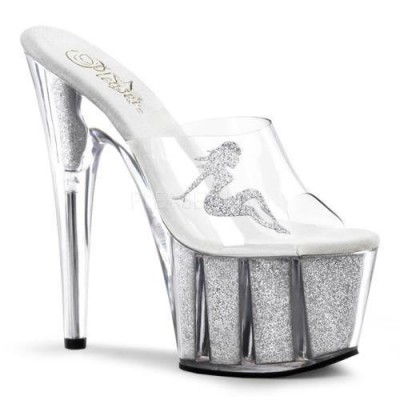 ADORE-701 stiletto glitterato argento internamente con figura donna tacco 17 cm zeppa 7 cm fascia trasparente nr 39