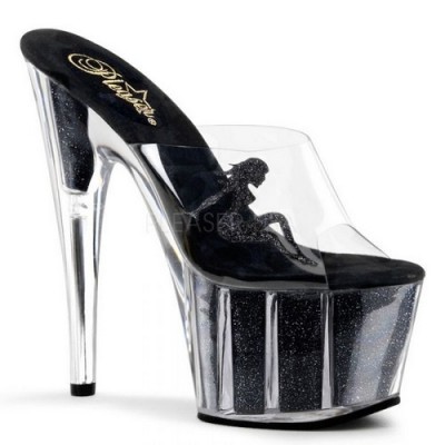 ADORE-701 stiletto glitterato nero internamente con figura donna tacco 17 cm zeppa 7 cm fascia trasparente nr 38