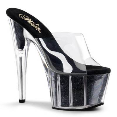 ADORE-701 stiletto glitterato nero internamente tacco 17 cm zeppa 7 cm fascia trasparente nr 36